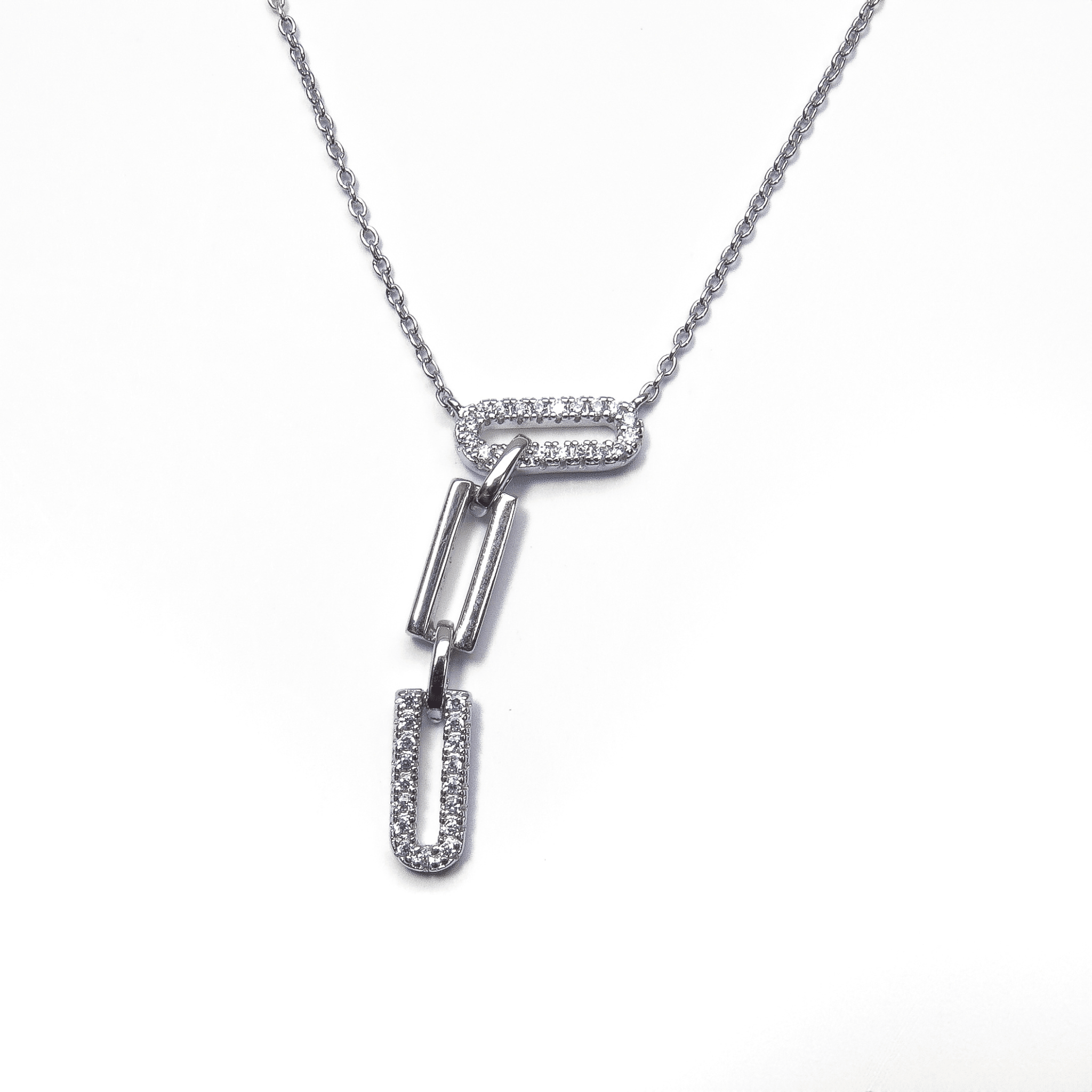 collier argent 925 avec maillons allongés et oxydes de zirconium