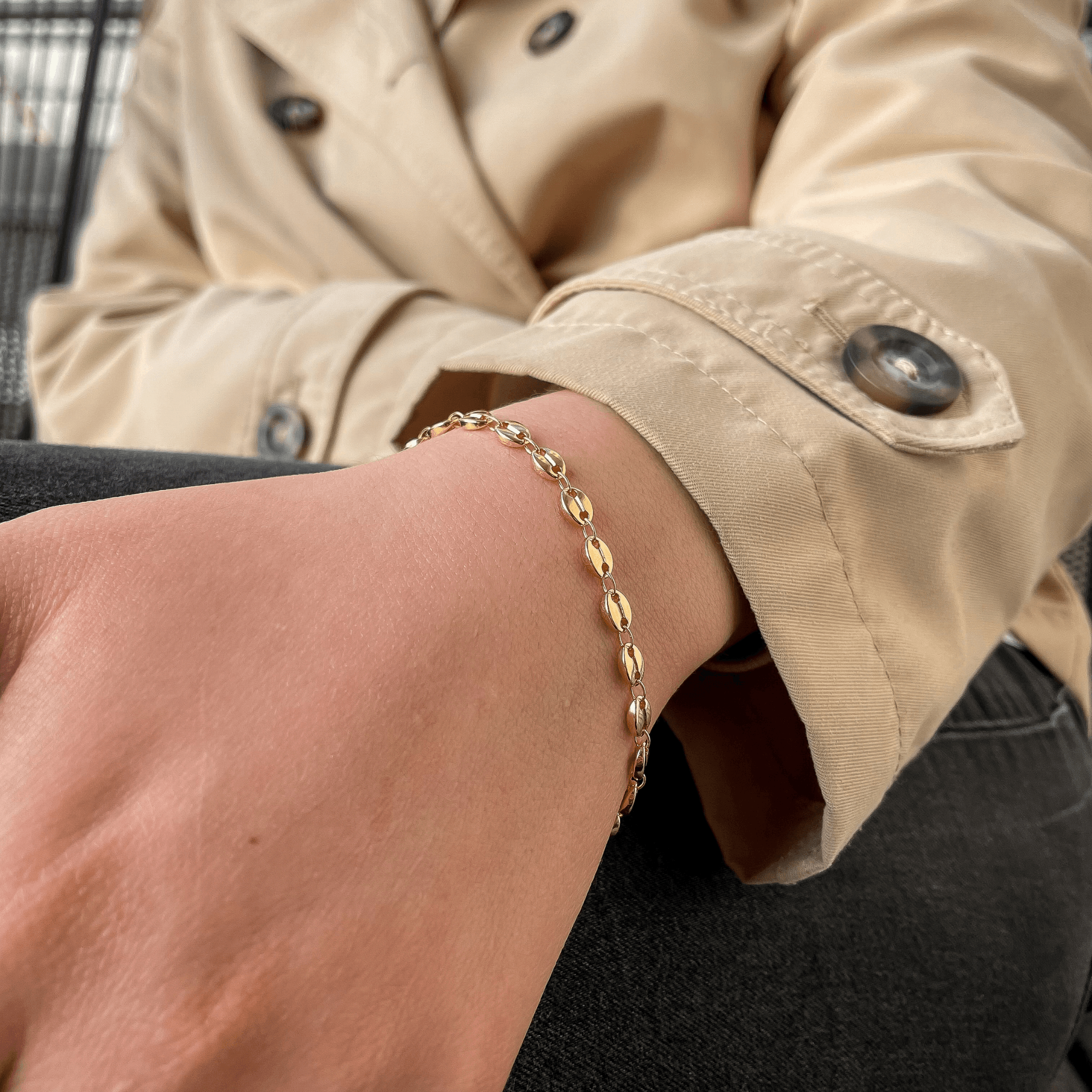 bracelet tendance en plaqué or 18 carats avec maillons style graine de café