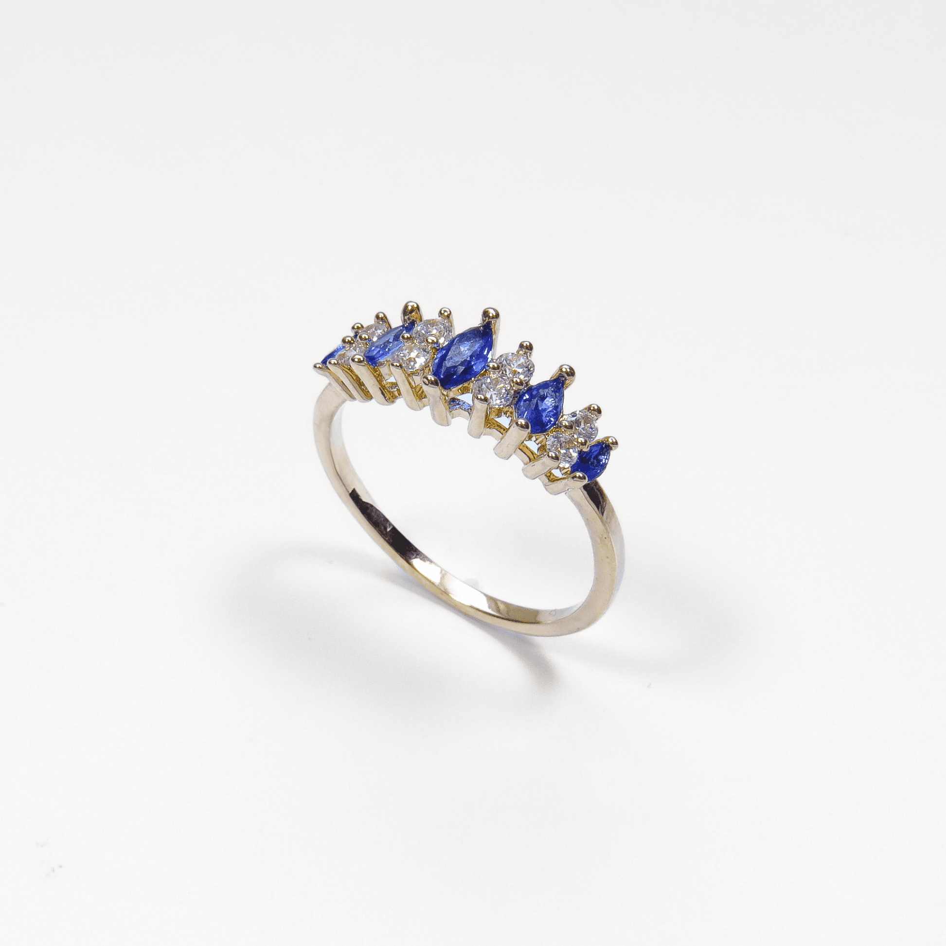 bague en plaqué or 18 carats avec oxydes de zirconium blancs et bleus taille marquise