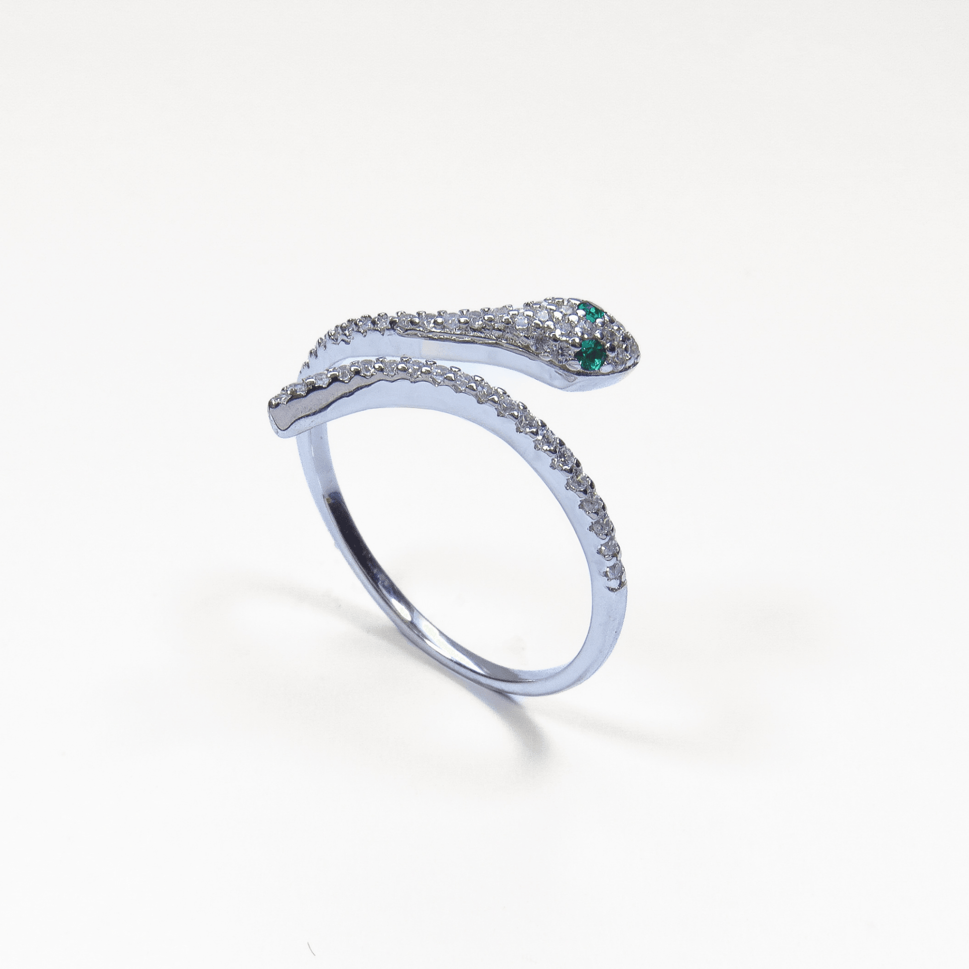 bague serpent en argent 925 sertie d’oxydes de zirconium blancs et verts